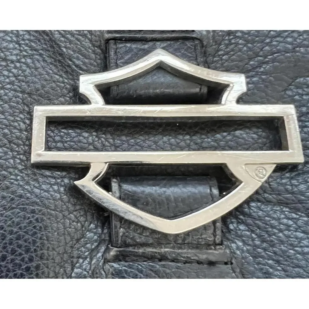 Harley-Davidson‎ Black Leather Motorcycle Bag with Metal  Minimalist Logo